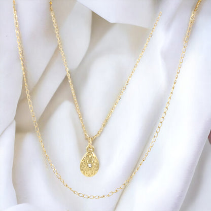 Double Chain Ovals with Zircons Necklace Gold Plated 24K