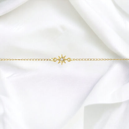 Pulsera Estrella con Circonitas Chapada en Oro Real 24K Hecha a Mano