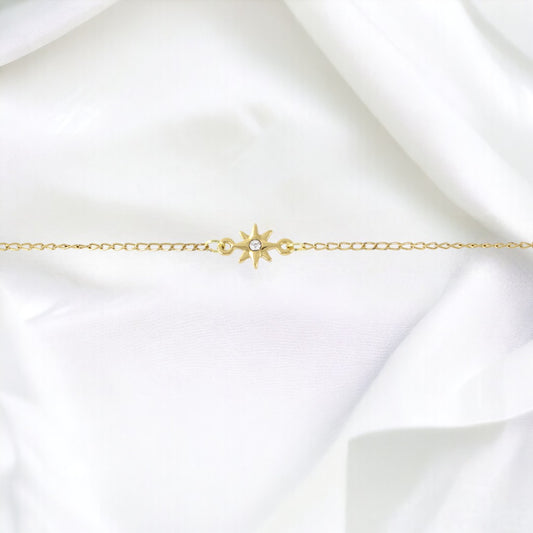 Pulsera Estrella con Circonitas Chapada en Oro Real 24K Hecha a Mano