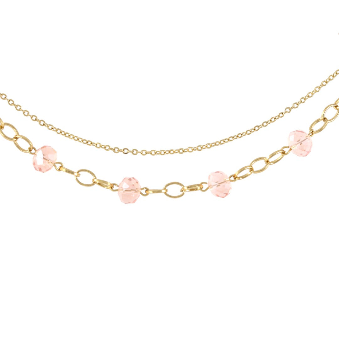 Elegante pulsera de mujer con dos piedras rosas bañada en oro auténtico de 24 quilates, hecha a mano