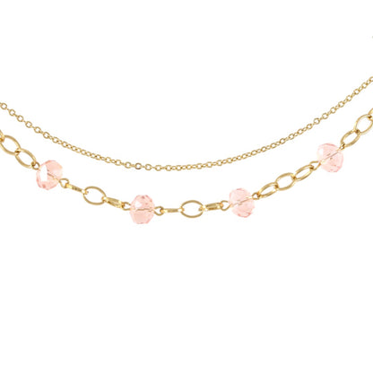 Elegante pulsera de mujer con dos piedras rosas bañada en oro auténtico de 24 quilates, hecha a mano