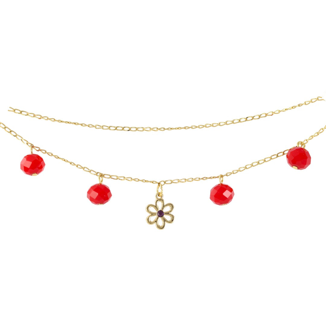 Pulsera de Piedra Roja Chapada en Oro Real de 24K Hecha a Mano