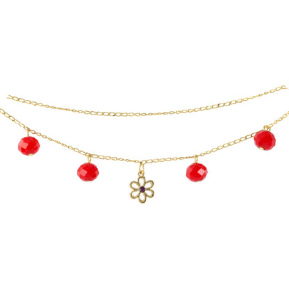 Pulsera de Piedra Roja Chapada en Oro Real de 24K Hecha a Mano