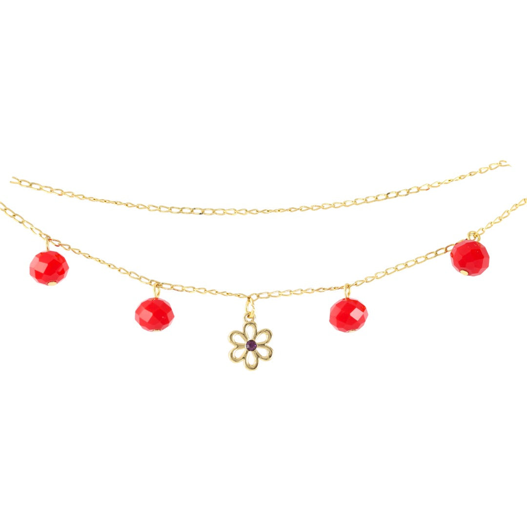 Pulsera de Piedra Roja Chapada en Oro Real de 24K Hecha a Mano