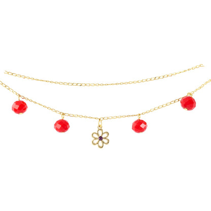 Pulsera de Piedra Roja Chapada en Oro Real de 24K Hecha a Mano