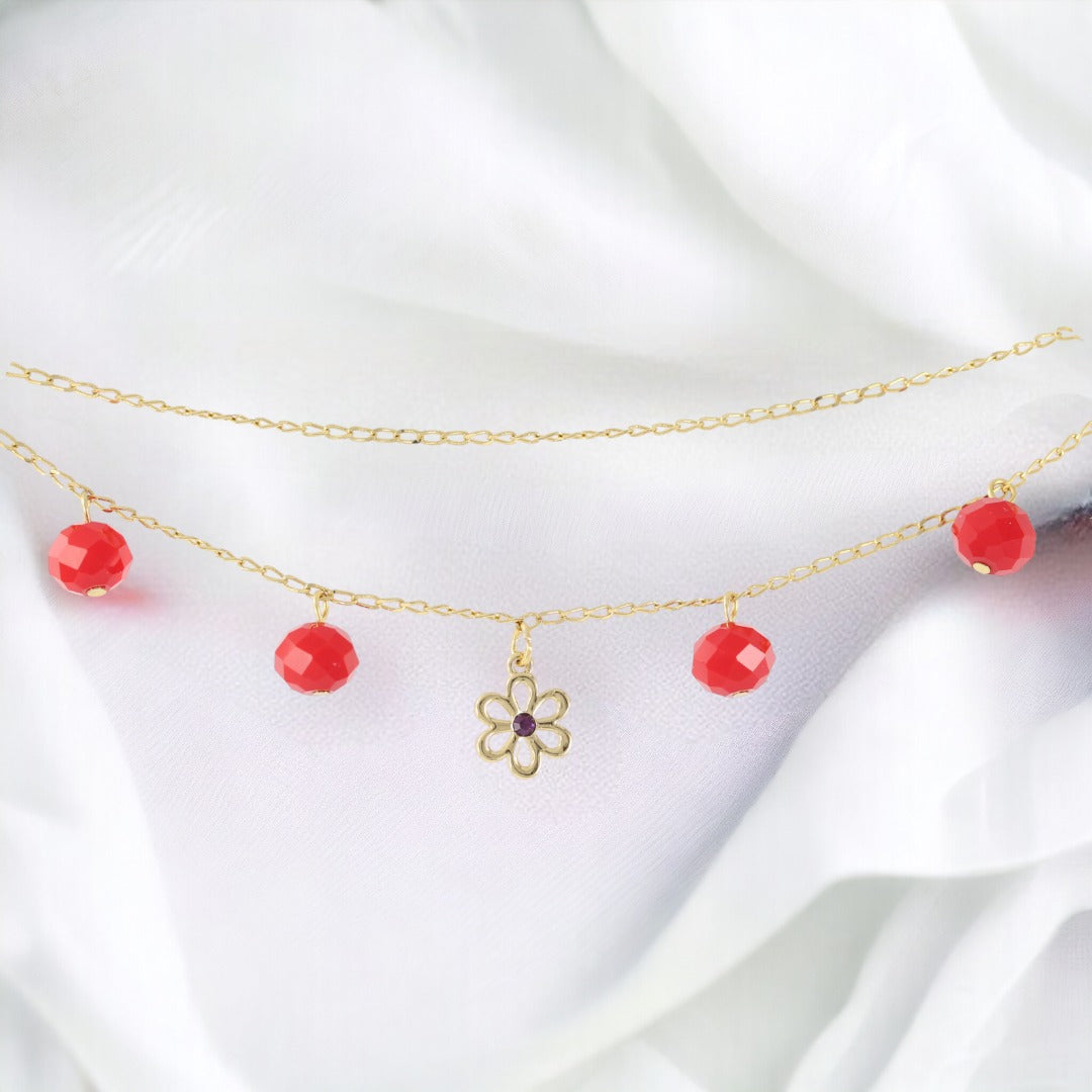 Pulsera de Piedra Roja Chapada en Oro Real de 24K Hecha a Mano