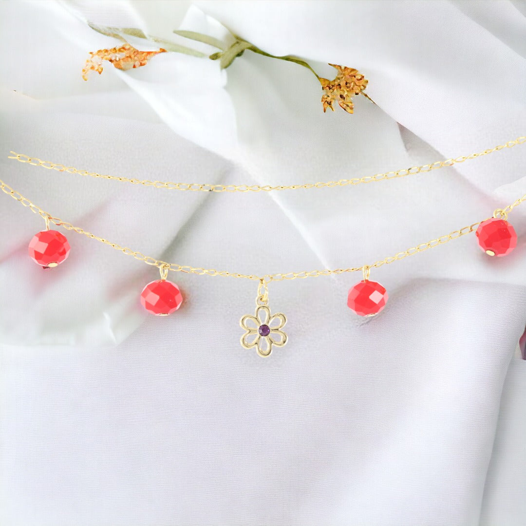 Pulsera de Piedra Roja Chapada en Oro Real de 24K Hecha a Mano