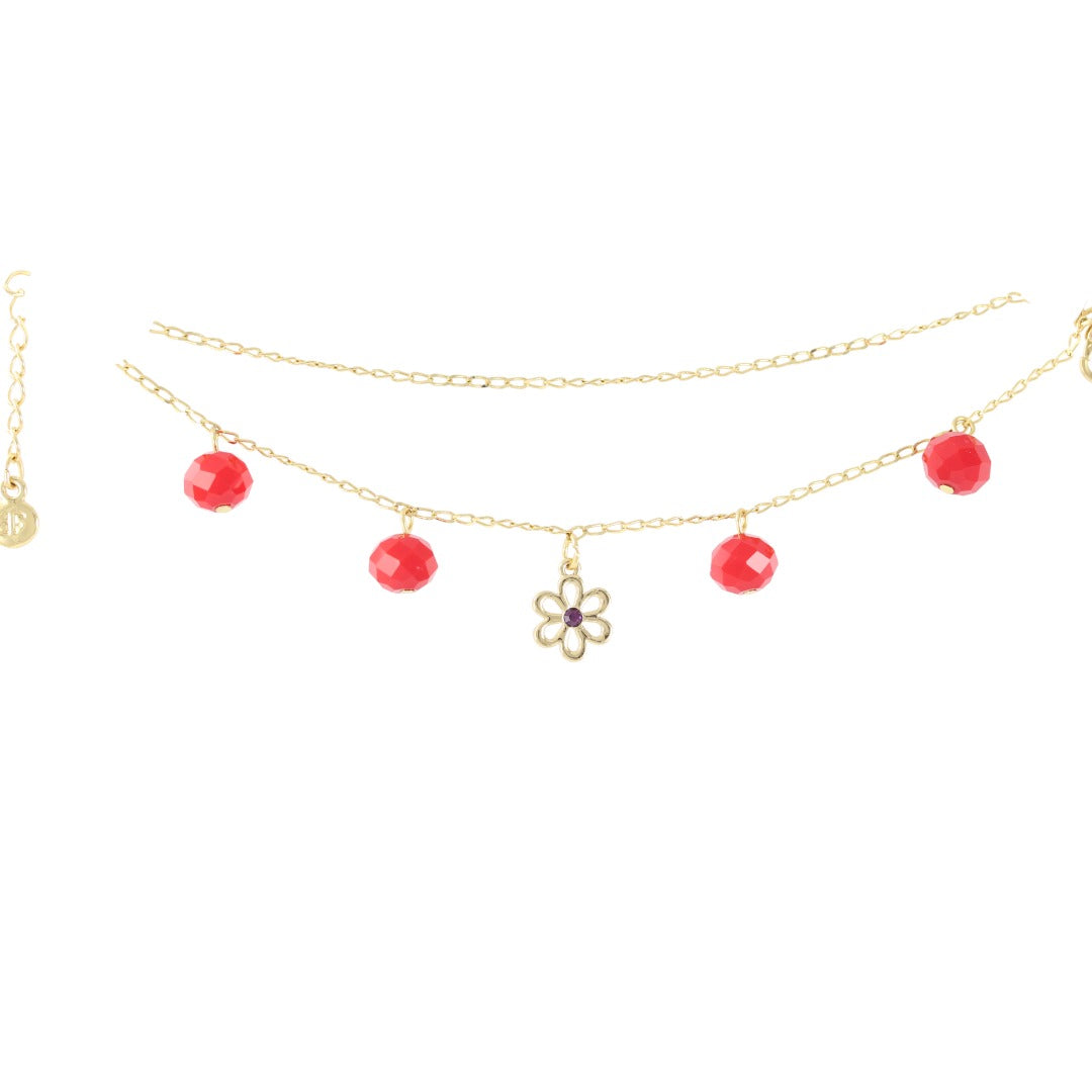 Pulsera de Piedra Roja Chapada en Oro Real de 24K Hecha a Mano