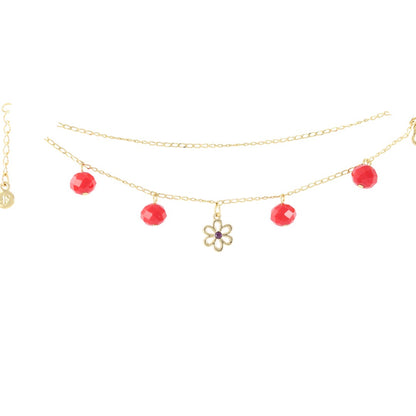 Pulsera de Piedra Roja Chapada en Oro Real de 24K Hecha a Mano
