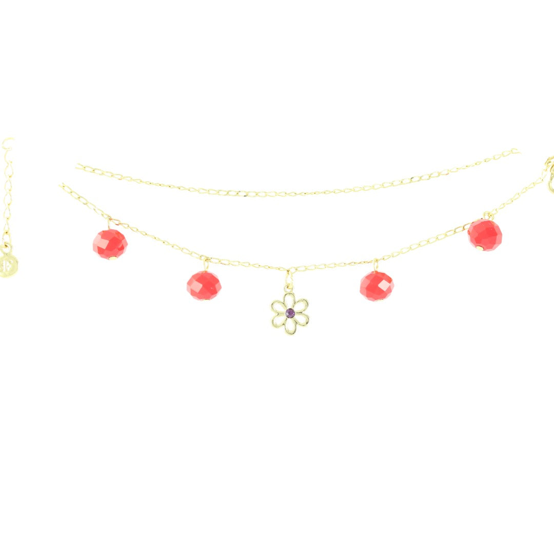 Pulsera de Piedra Roja Chapada en Oro Real de 24K Hecha a Mano