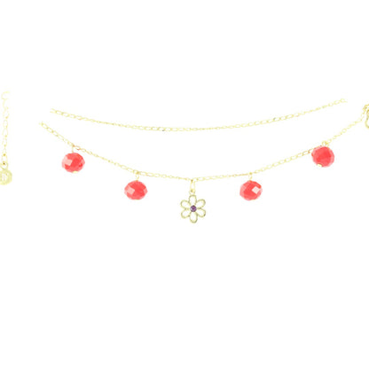 Pulsera de Piedra Roja Chapada en Oro Real de 24K Hecha a Mano