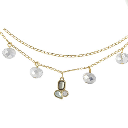 Pulsera Doble Mujer Piedras Plata Circonitas Hecha a Mano Baño Oro 24K