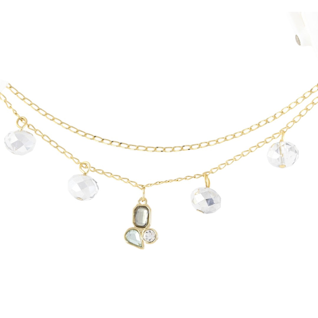 Pulsera Doble Mujer Piedras Plata Circonitas Hecha a Mano Baño Oro 24K