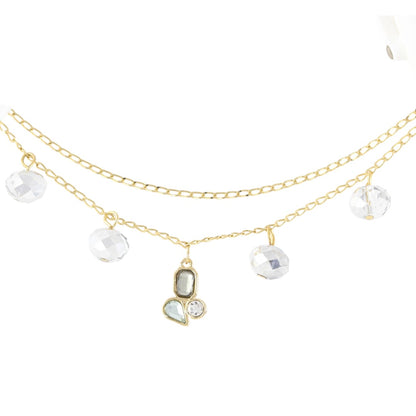 Pulsera Doble Mujer Piedras Plata Circonitas Hecha a Mano Baño Oro 24K