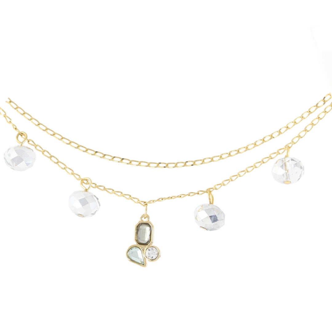 Pulsera Doble Mujer Piedras Plata Circonitas Hecha a Mano Baño Oro 24K