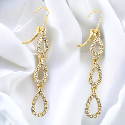 Three Layers drops with Zircons Earrings Gold Plated 24K Dangle Earrings