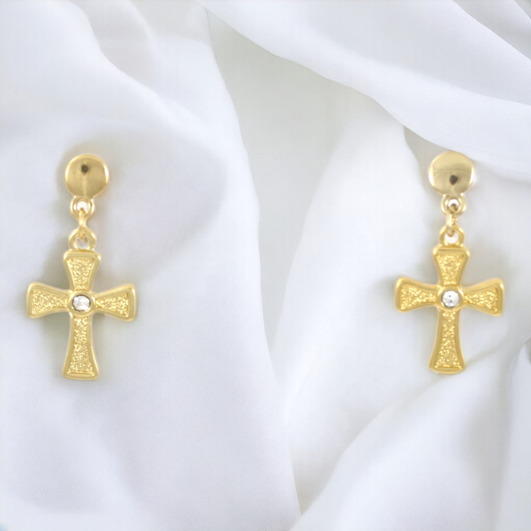 Pendientes de cruz grande hechos a mano Pendientes chapados en oro de 24 quilates