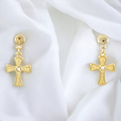 Pendientes de cruz grande hechos a mano Pendientes chapados en oro de 24 quilates