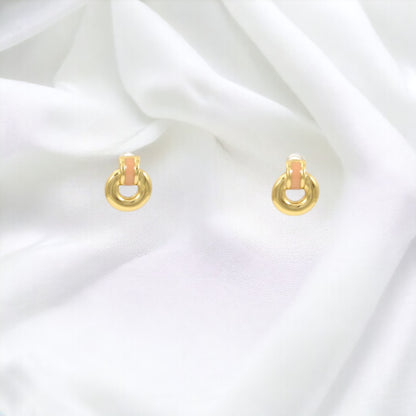 Pendientes de gota rosa bañados en oro auténtico de 24 quilates