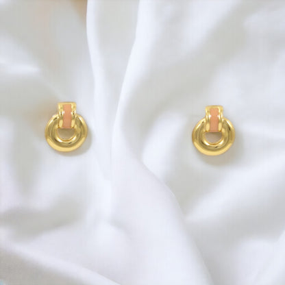 Pendientes de gota rosa bañados en oro auténtico de 24 quilates
