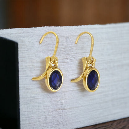 Dark Blue Stone Dangle Earrings