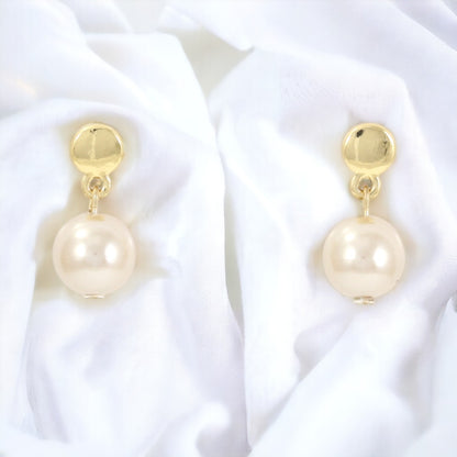Cream Pearl Drop Earrings Real Gold Plated 24k