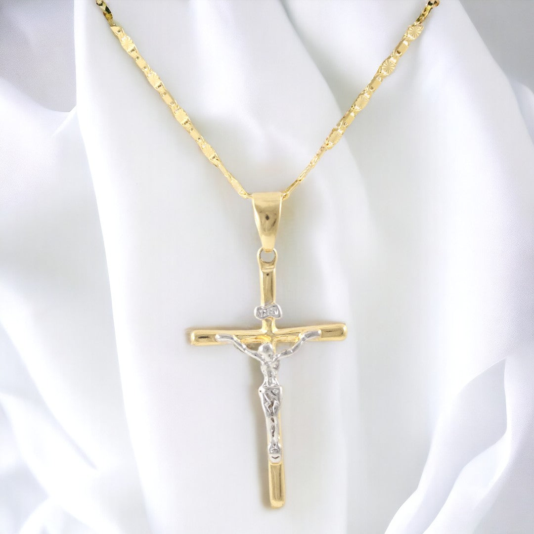 Collar de cadena Valentino con crucifijo largo para hombre de 20'' relleno de oro real de 18 quilates