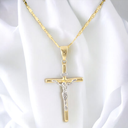 Collar de cadena Valentino con crucifijo largo para hombre de 20'' relleno de oro real de 18 quilates