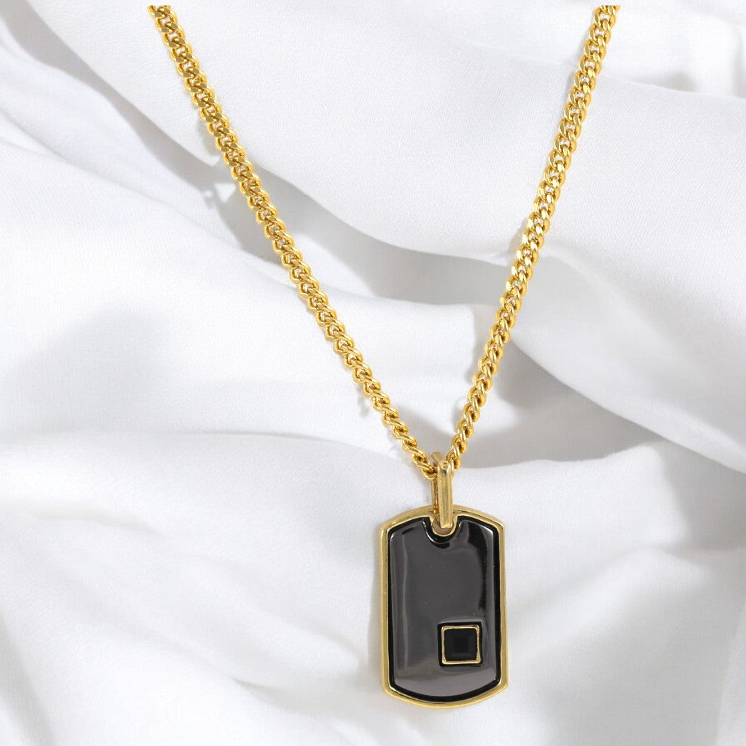 Men's Tag Chain Necklace Gold Plated 24K