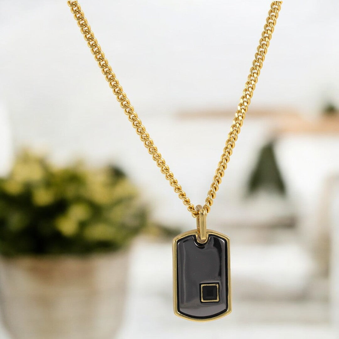 Men's Tag Chain Necklace Gold Plated 24K