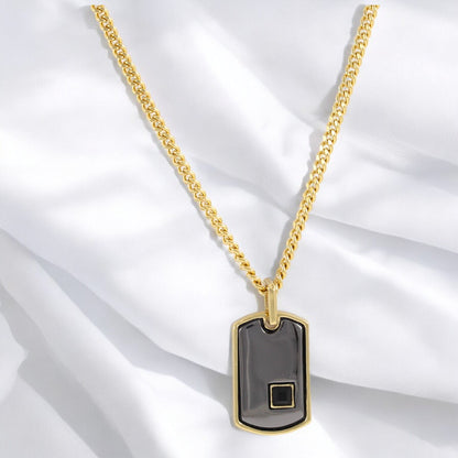 Men's Tag Chain Necklace Gold Plated 24K