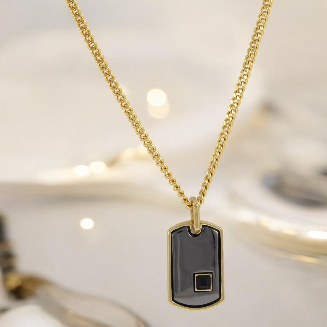 Men's Tag Chain Necklace Gold Plated 24K
