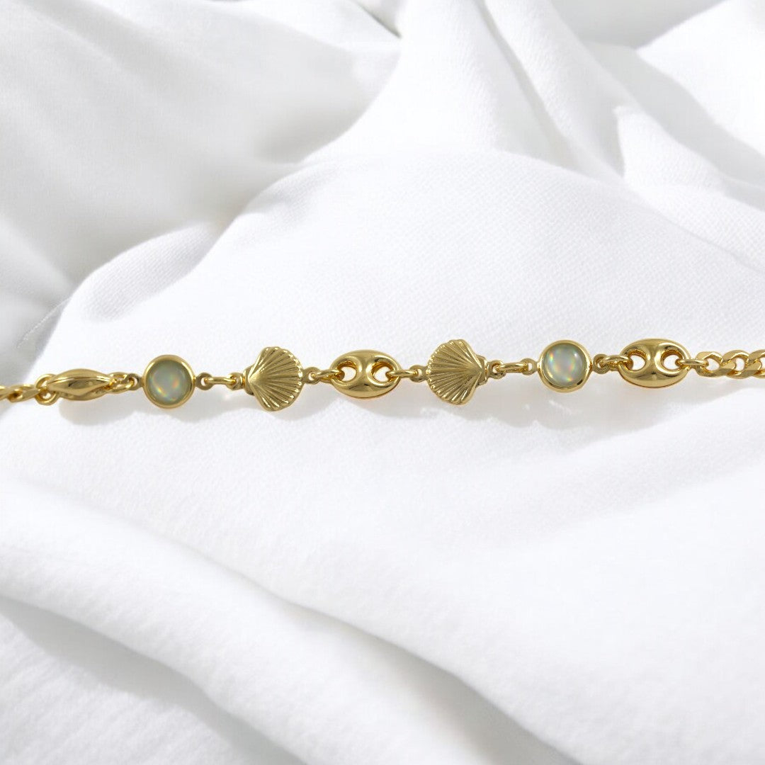 Anklet Bracelet Cuban Pearl Seacharm  Gold Filled 18K