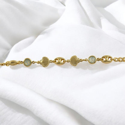 Anklet Bracelet Cuban Pearl Seacharm  Gold Filled 18K