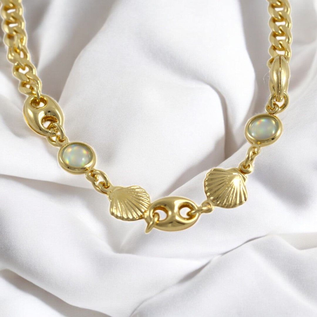Anklet Bracelet Cuban Pearl Seacharm  Gold Filled 18K