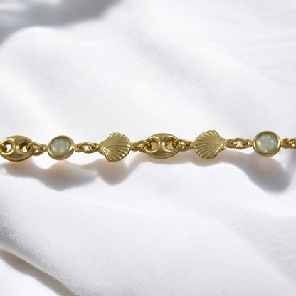 Anklet Bracelet Cuban Pearl Seacharm  Gold Filled 18K