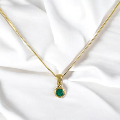 Round Colombian Emerald Pendant Necklace Solid Gold 18K Italian