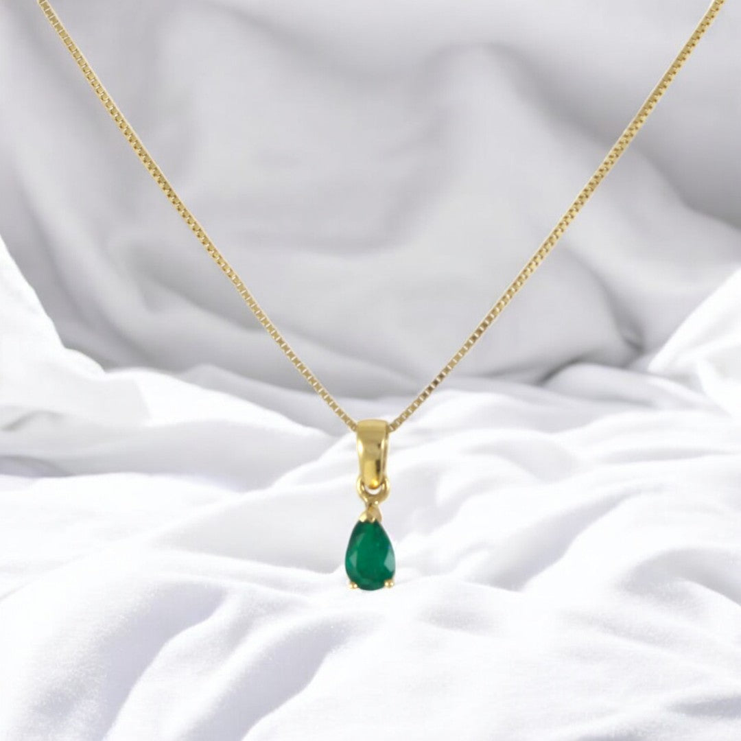 Pear Drop Colombian Emerald Pendant Necklace Solid Gold 18K Italian