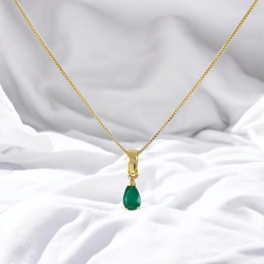 Pear Drop Colombian Emerald Pendant Necklace Solid Gold 18K Italian