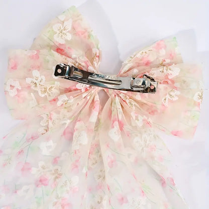 Floral Tulle Bow Hair Clip - Large