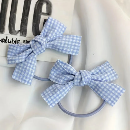 Plaid Bow Scrunchie - Blue