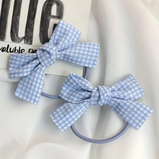 Plaid Bow Scrunchie - Blue