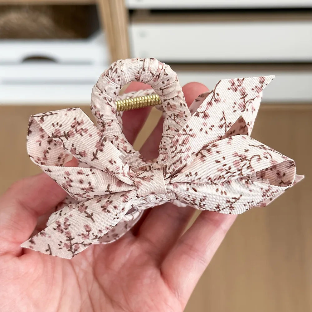 Boho Floral Bow Claw Clip - Pink