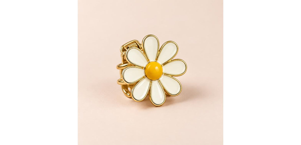 Daisy Metal Claw Clip - White