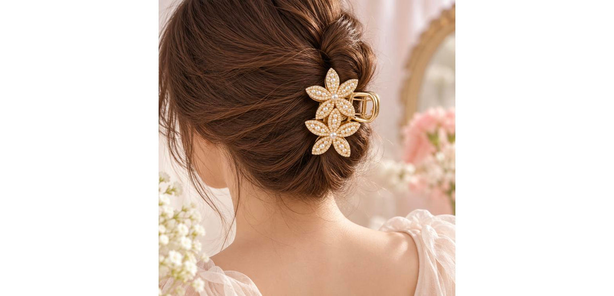 Pearl Flower Side Clip - Gold