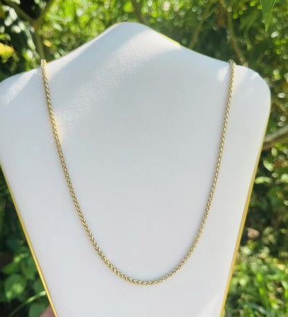 Men's Rope Chain Necklace Gold Plated 24K