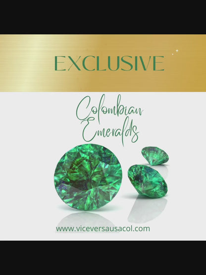 Square Colombian Emerald & Diamond Pendant Necklace Solid Gold 18K Italian