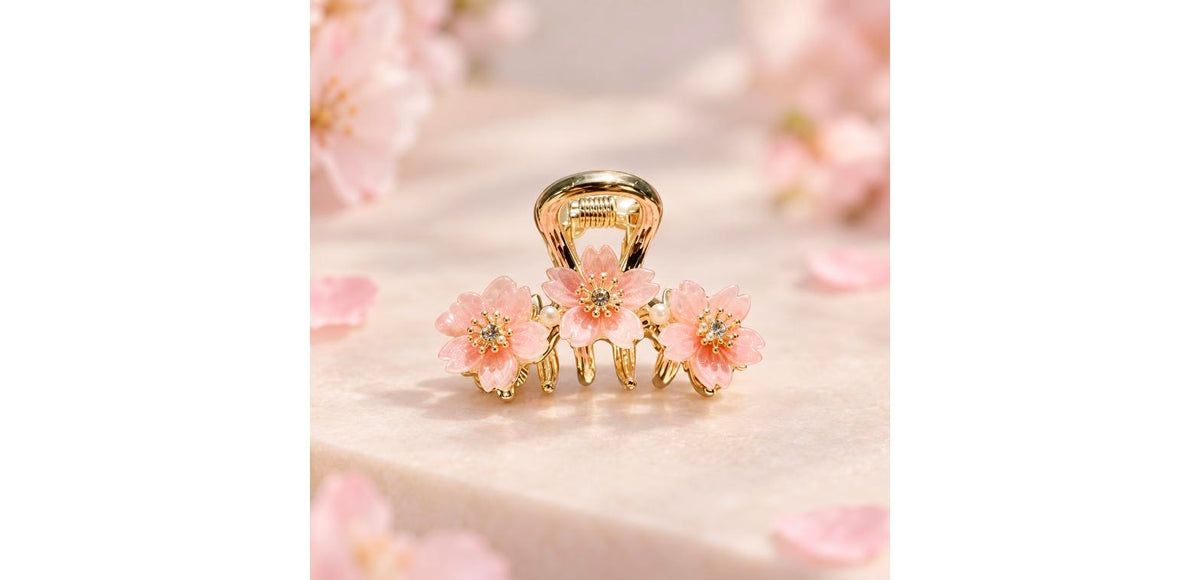 Pearl Rhinestone Sakura Hairpin - Gold